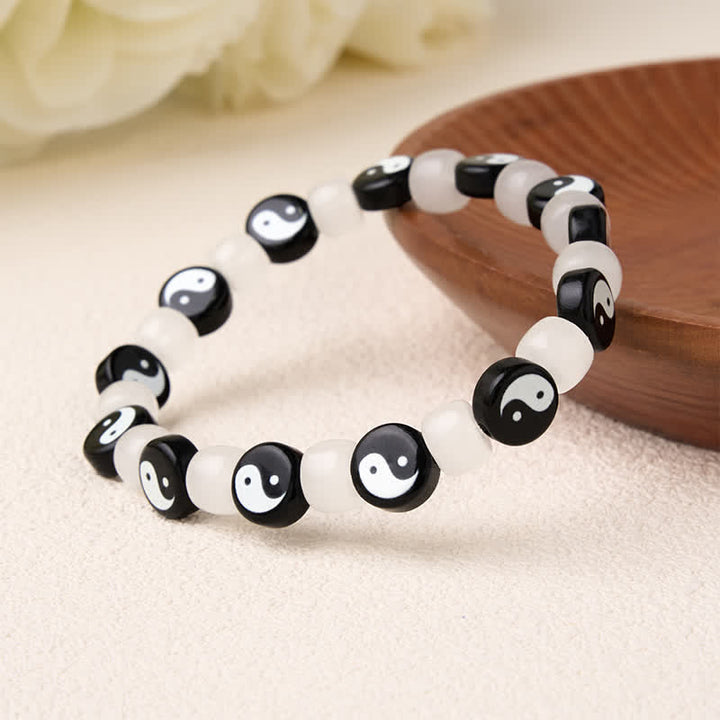 Buddha Stones Liuli Yin Yang Black And White Beads Balance Bracelet