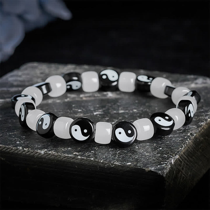 Buddha Stones Liuli Yin Yang Black And White Beads Balance Bracelet
