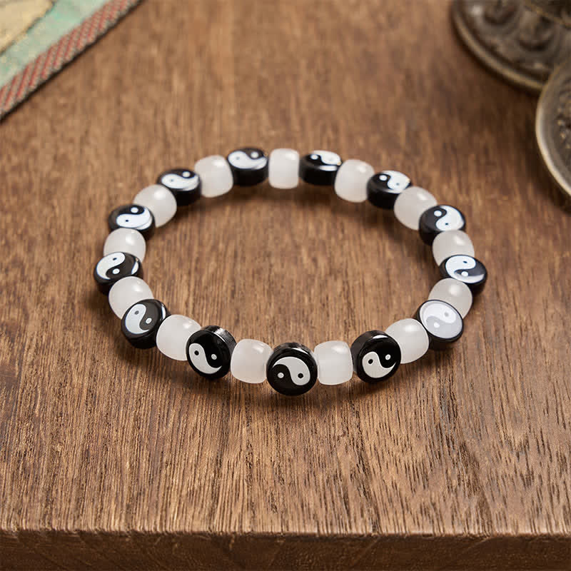 Buddha Stones Liuli Yin Yang Black And White Beads Balance Bracelet