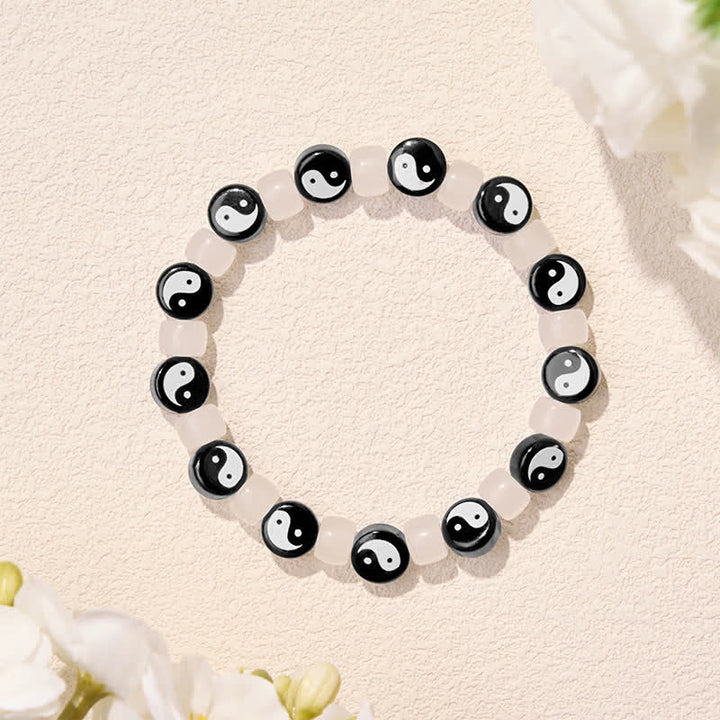 Buddha Stones Liuli Yin Yang Black And White Beads Balance Bracelet