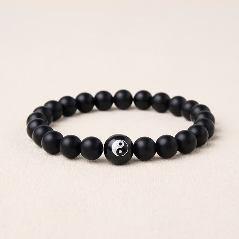 Buddha Stones Black Onyx White Turquoise Yin Yang Black Obsidian Round Bead Balance Bracelet