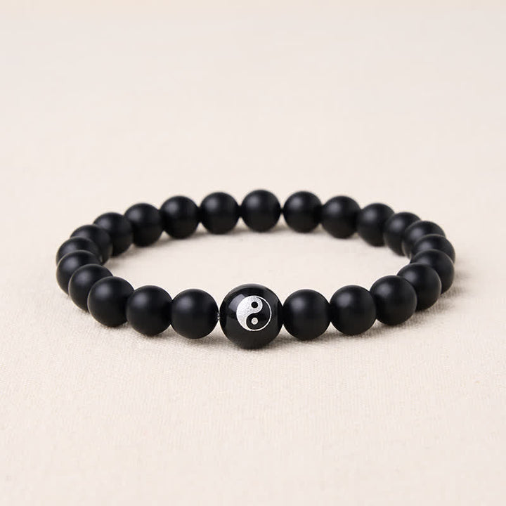 Buddha Stones Black Onyx White Turquoise Yin Yang Black Obsidian Round Bead Balance Bracelet