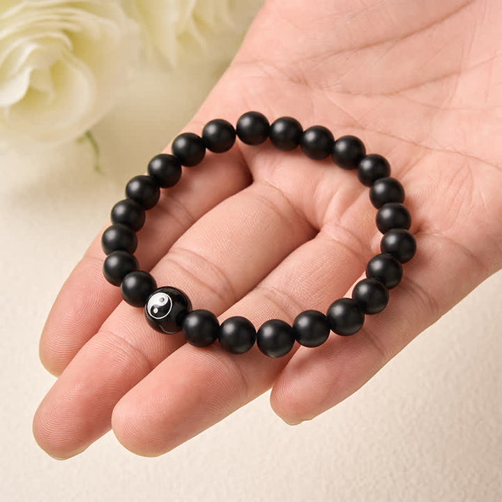 Buddha Stones Black Onyx White Turquoise Yin Yang Black Obsidian Round Bead Balance Bracelet