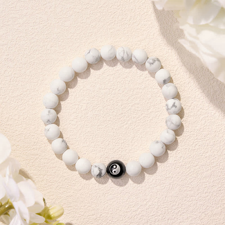 Buddha Stones Black Onyx White Turquoise Yin Yang Black Obsidian Round Bead Balance Bracelet