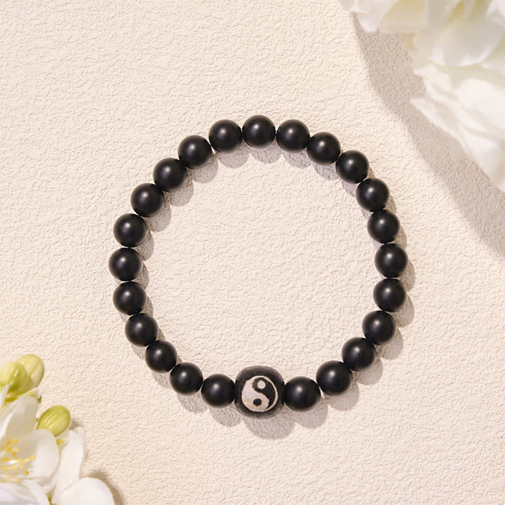 Buddha Stones Black Onyx White Turquoise Yin Yang Black Obsidian Round Bead Balance Bracelet