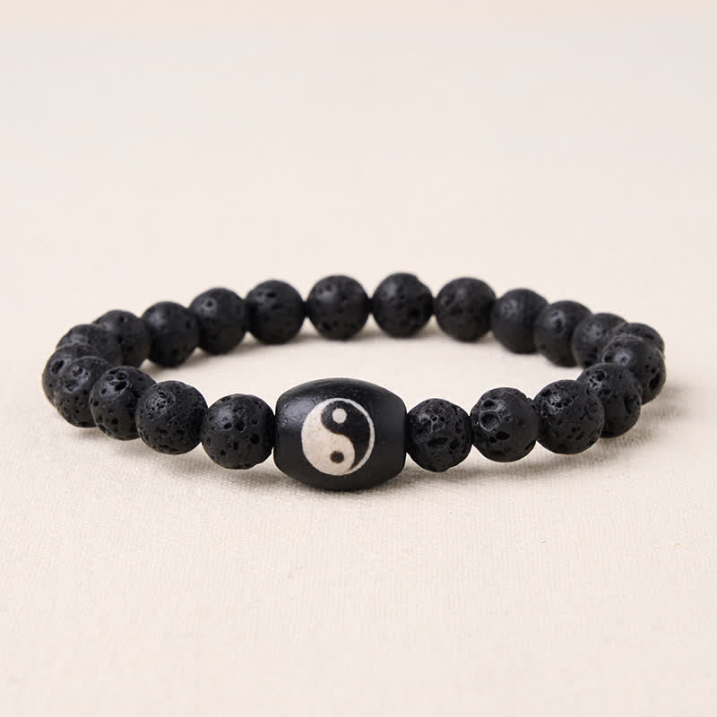 Buddha Stones Lava Rock Black Onyx Yin Yang Bead Support Bracelet