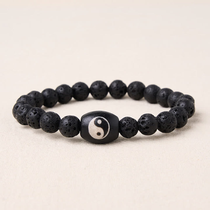 Buddha Stones Lava Rock Black Onyx Yin Yang Bead Support Bracelet