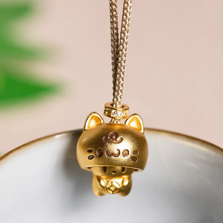 Buddha Stones Gold Plated Copper Cat Charm Healing Necklace