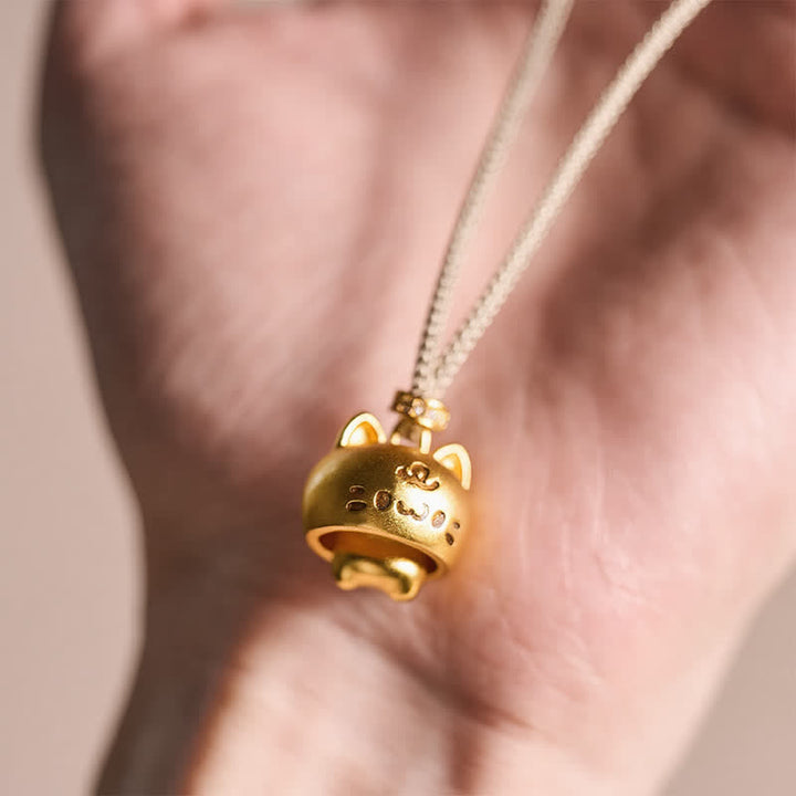 Buddha Stones Gold Plated Copper Cat Charm Healing Necklace