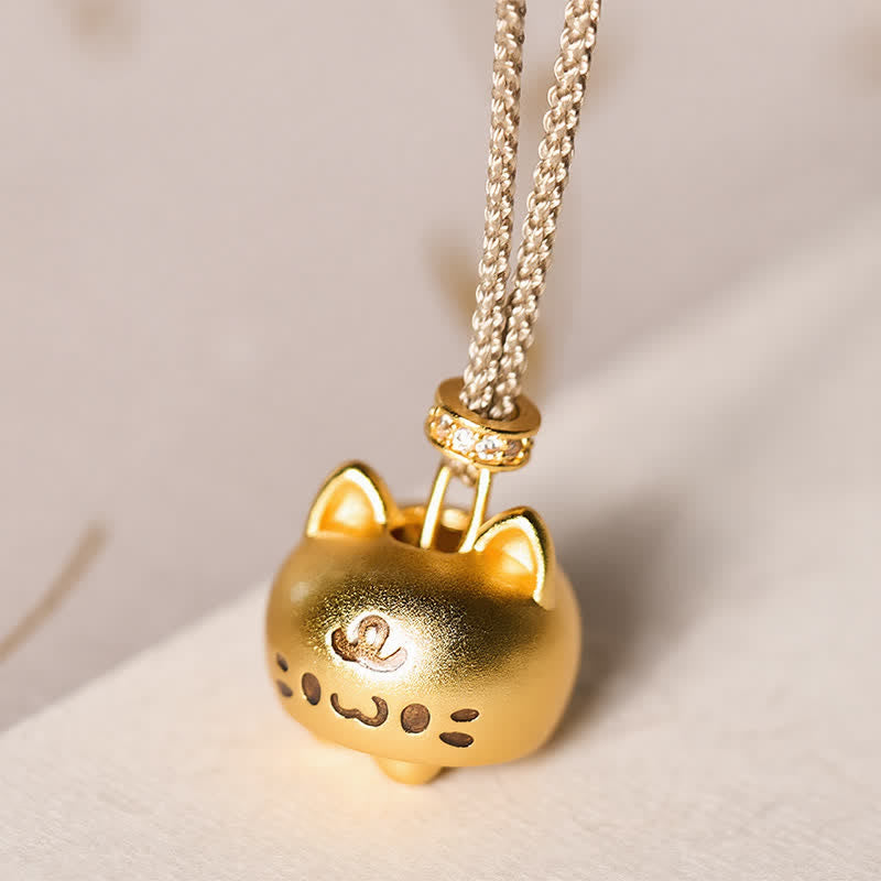 Buddha Stones Gold Plated Copper Cat Charm Healing Necklace