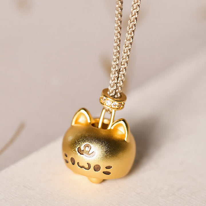 Buddha Stones Gold Plated Copper Cat Charm Healing Necklace