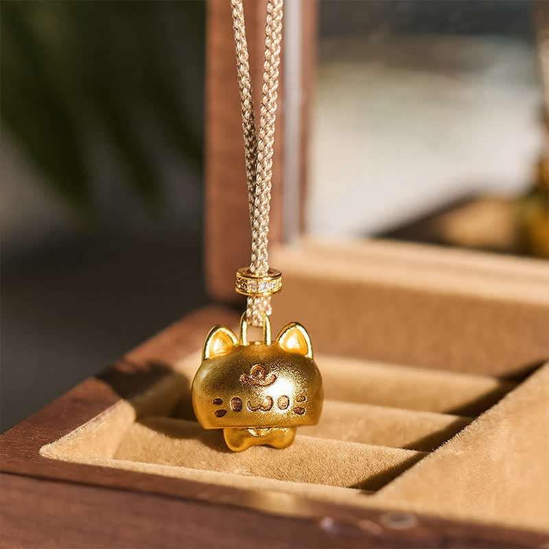 Buddha Stones Gold Plated Copper Cat Charm Healing Necklace