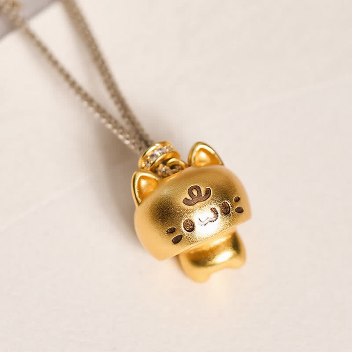Buddha Stones Gold Plated Copper Cat Charm Healing Necklace