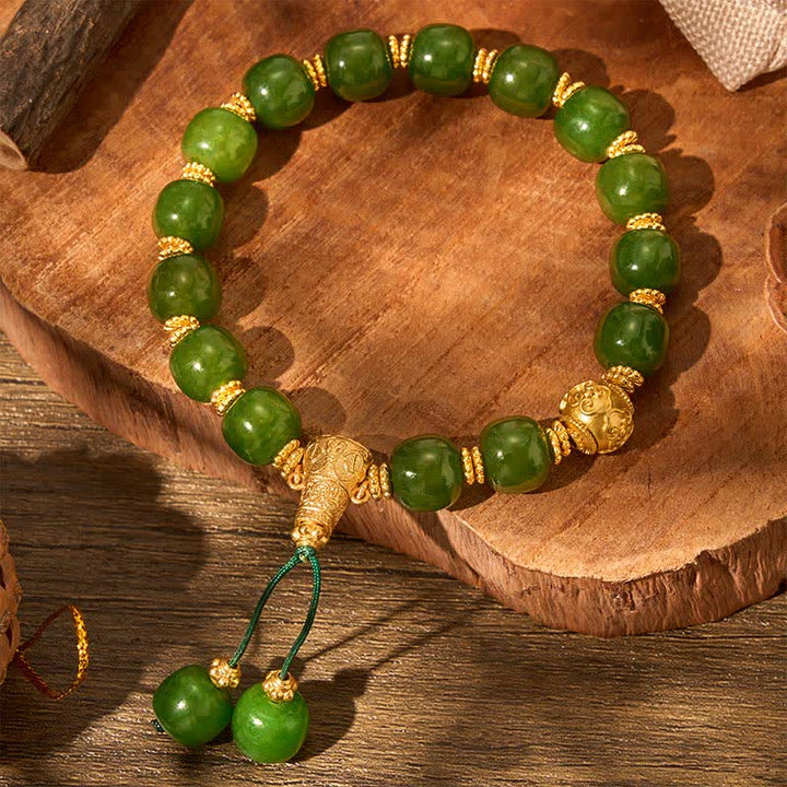 Buddha Stones Cyan Jade Harmony Golden Accent Bracelet