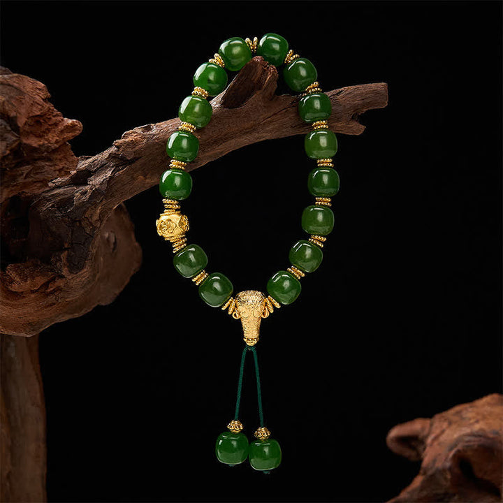 Buddha Stones Cyan Jade Harmony Golden Accent Bracelet