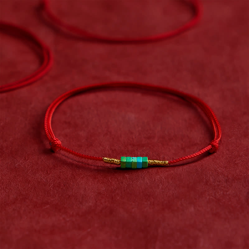 Buddha Stones Ultra-fine Turquoise Square Beads Protection Red Rope Bracelet