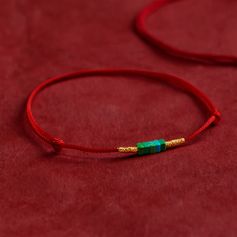 FREE Today: Protection and Strength Ultra-fine Turquoise Square Beads Red Rope Bracelet