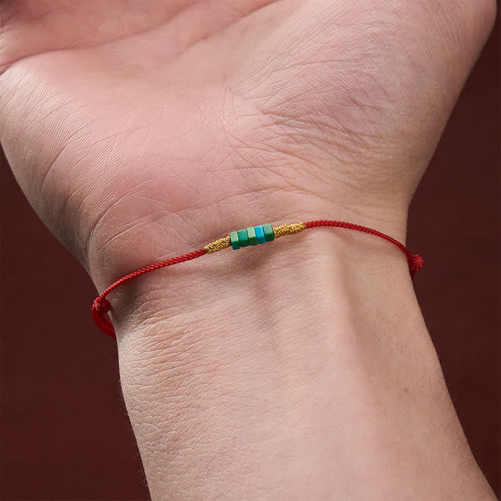 Buddha Stones Ultra-fine Turquoise Square Beads Protection Red Rope Bracelet