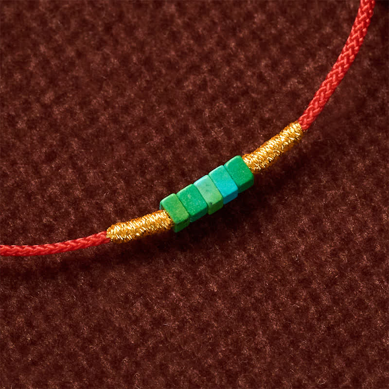 FREE Today: Protection and Strength Ultra-fine Turquoise Square Beads Red Rope Bracelet