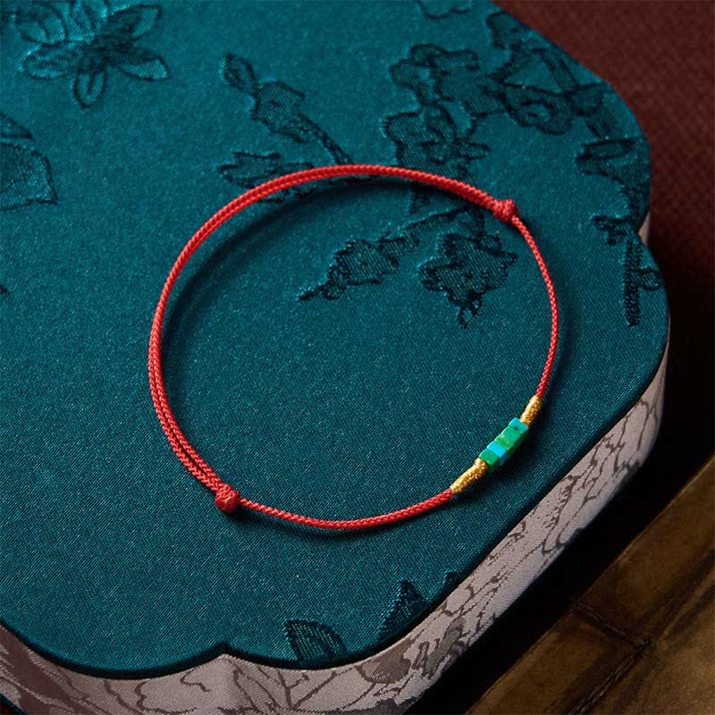 Buddha Stones Ultra-fine Turquoise Square Beads Protection Red Rope Bracelet
