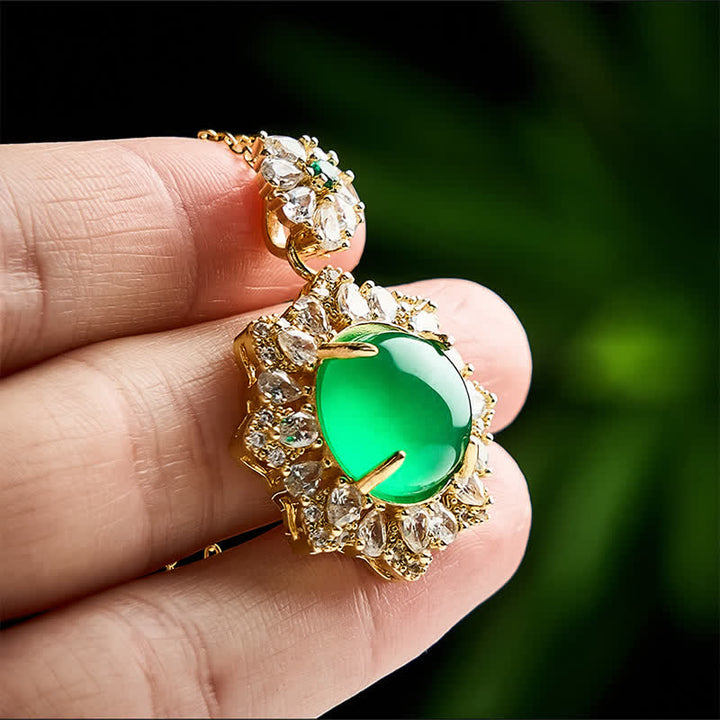 Buddha Stones Round Green Jade Abundance Pendant Necklace
