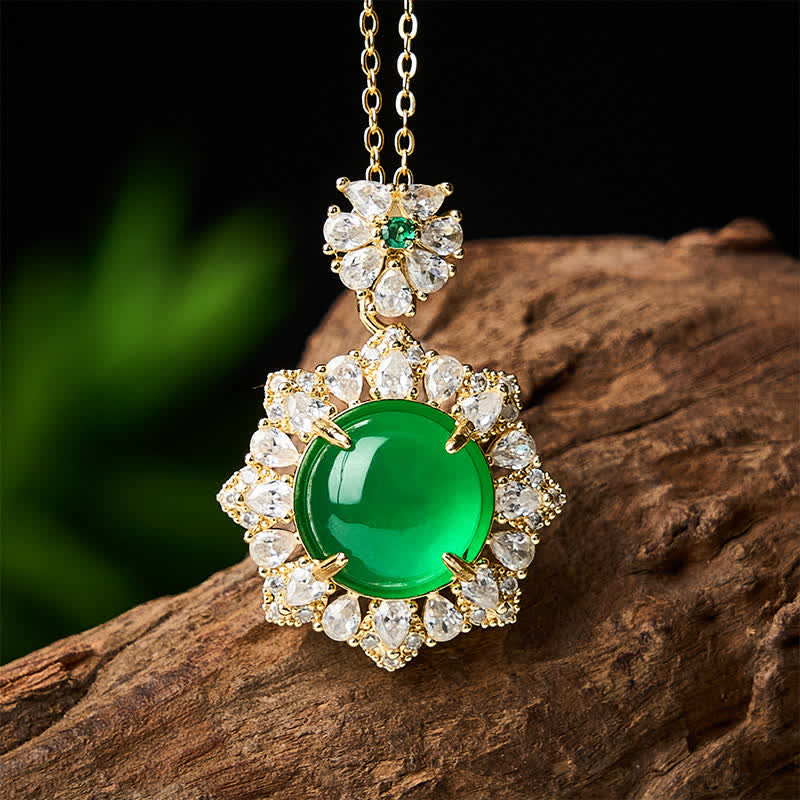 Buddha Stones Round Green Jade Abundance Pendant Necklace