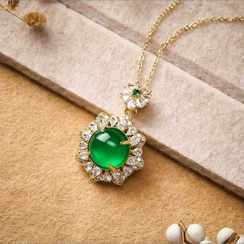 Buddha Stones Round Green Jade Abundance Pendant Necklace