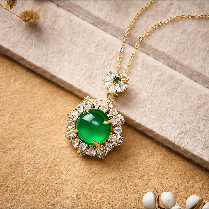 Buddha Stones Round Green Jade Abundance Pendant Necklace