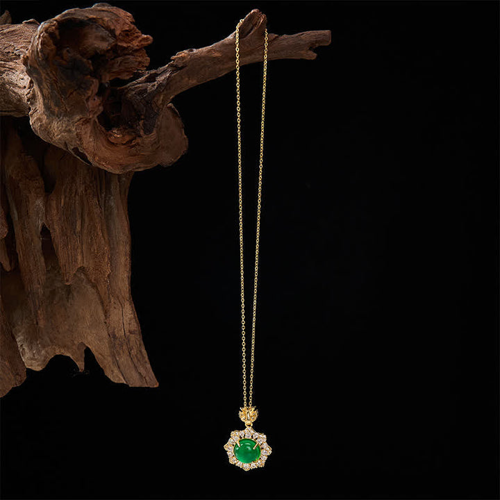 Buddha Stones Round Green Jade Abundance Pendant Necklace