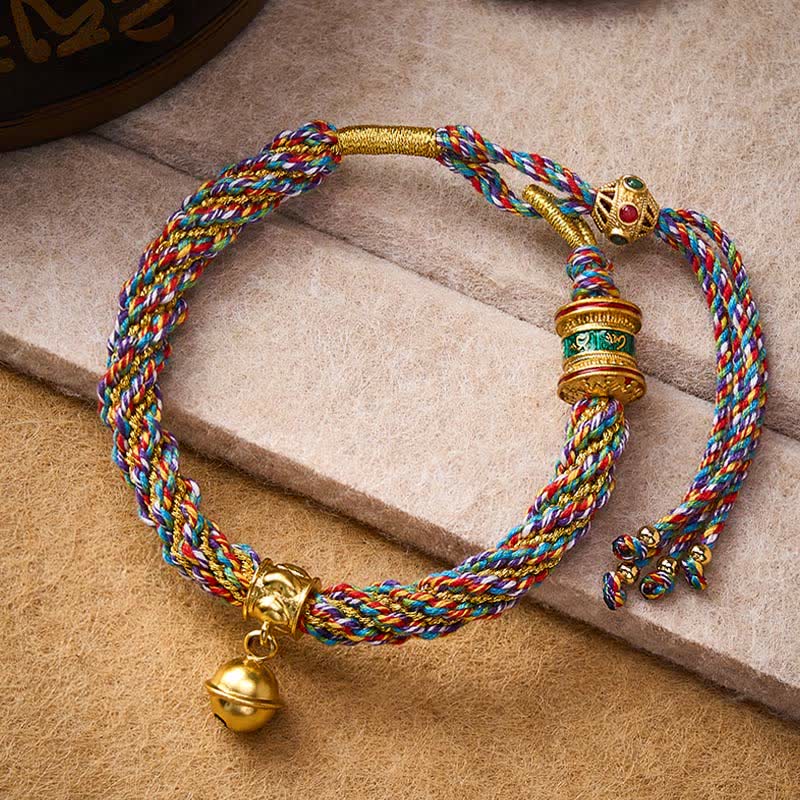 FREE Today: Tibetan Om Mani Padme Hum Strength Bell Charm Multicolor Braided Rope Bracelet