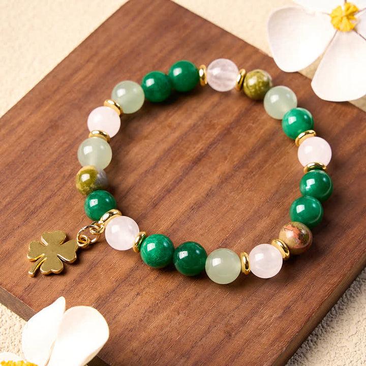 Buddha Stones Green Aventurine Four-leaf Clover Luck Round Beaded Bracelet
