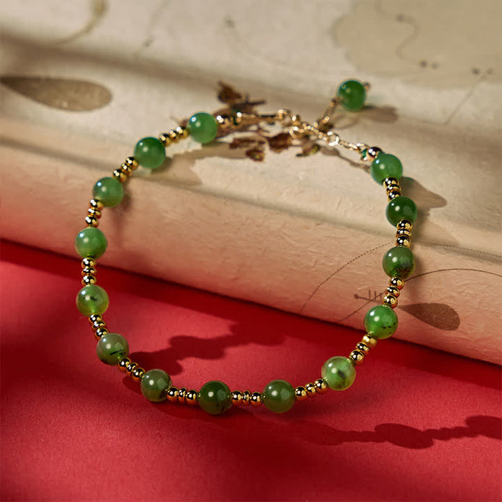 Buddha Stones Natural Cyan Jade Beads Prosperity Bracelet