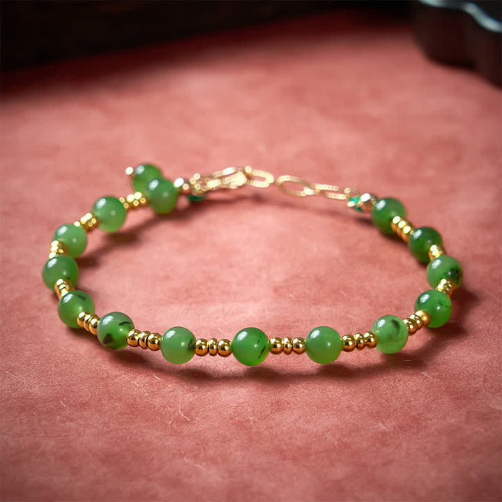 Buddha Stones Natural Cyan Jade Beads Prosperity Bracelet