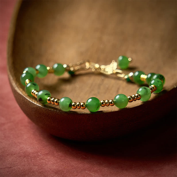 Buddha Stones Natural Cyan Jade Beads Prosperity Bracelet