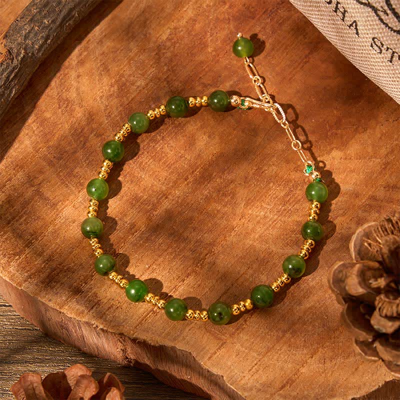 Buddha Stones Natural Cyan Jade Beads Prosperity Bracelet