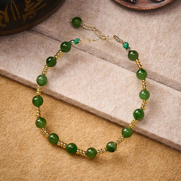 Buddha Stones Natural Cyan Jade Beads Prosperity Bracelet