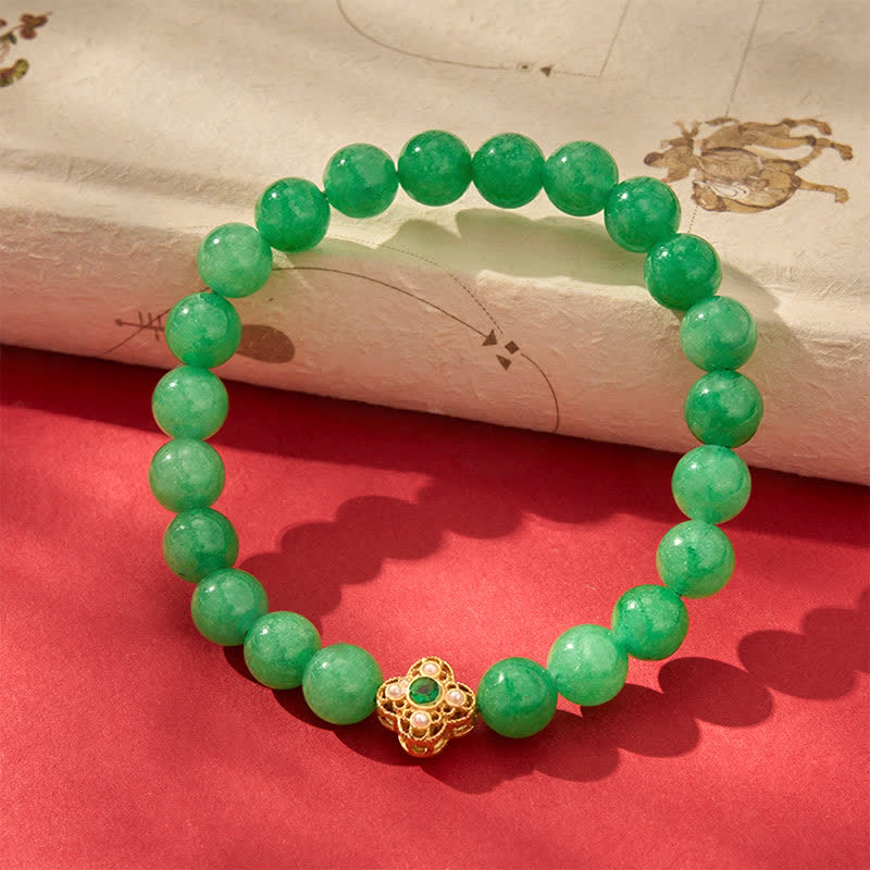 Buddha Stones Natural Quartzite Jade Beads Flower Peace Bracelet