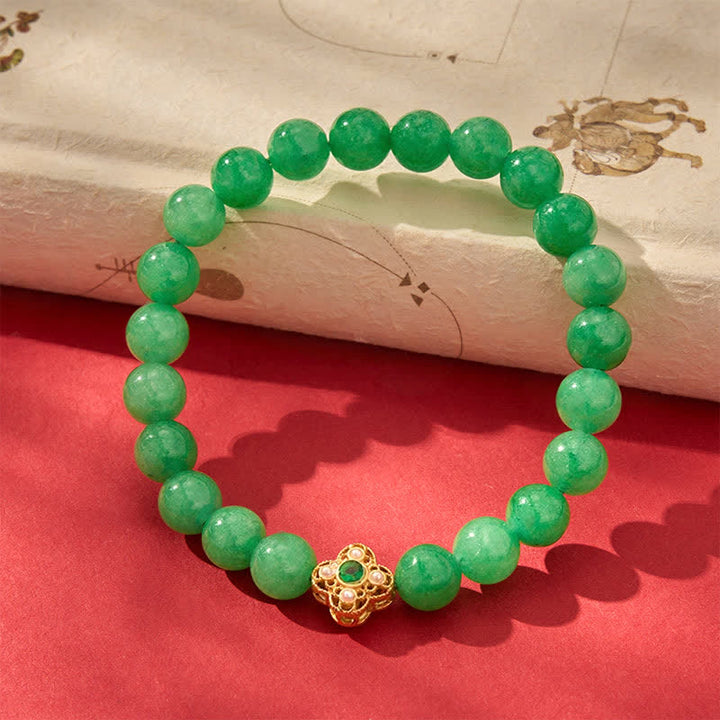Buddha Stones Natural Quartzite Jade Beads Flower Peace Bracelet