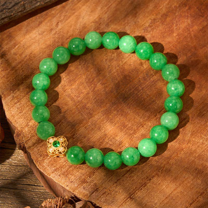 Buddha Stones Natural Quartzite Jade Beads Flower Peace Bracelet