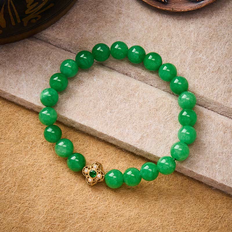 Buddha Stones Natural Quartzite Jade Beads Flower Peace Bracelet