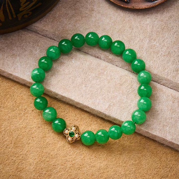 Buddha Stones Natural Quartzite Jade Beads Flower Peace Bracelet