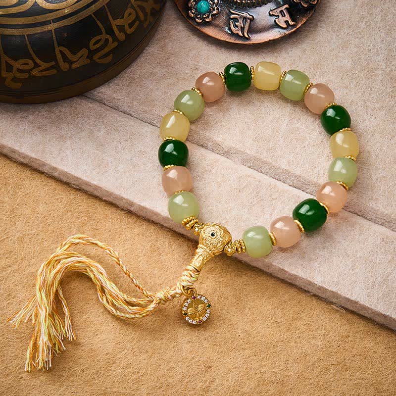 Buddha Stones Cyan Jade Quartzite Jade Harmony Rounded Rectangle Bead Bracelet