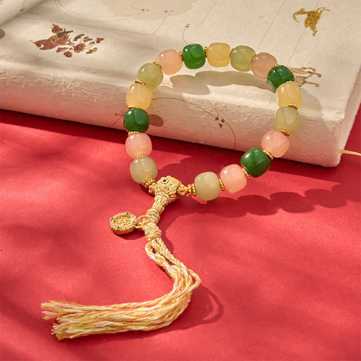 Buddha Stones Cyan Jade Quartzite Jade Harmony Rounded Rectangle Bead Bracelet