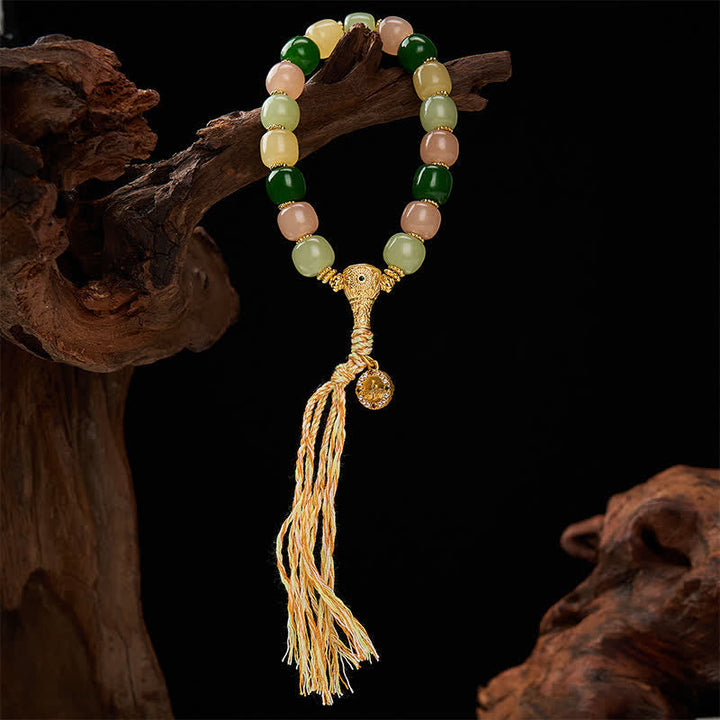Buddha Stones Cyan Jade Quartzite Jade Harmony Rounded Rectangle Bead Bracelet
