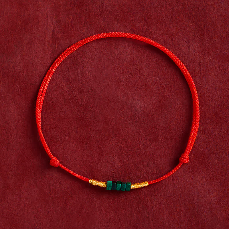 Buddha Stones Natural Ultra-fine Malachite Beads Luck Protection Braided Red Rope Bracelet