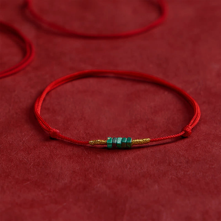 Buddha Stones Natural Ultra-fine Malachite Beads Luck Protection Braided Red Rope Bracelet