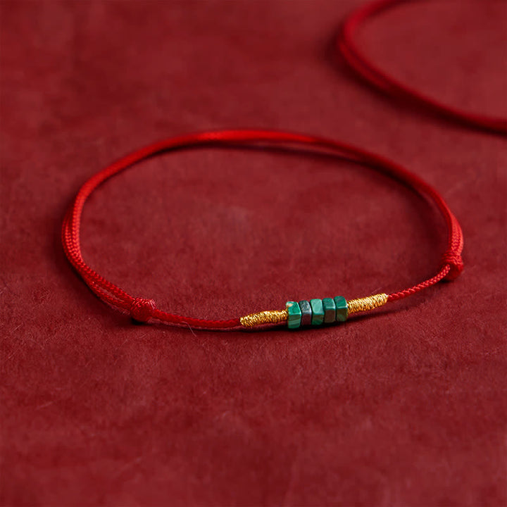 Buddha Stones Natural Ultra-fine Malachite Beads Luck Protection Braided Red Rope Bracelet