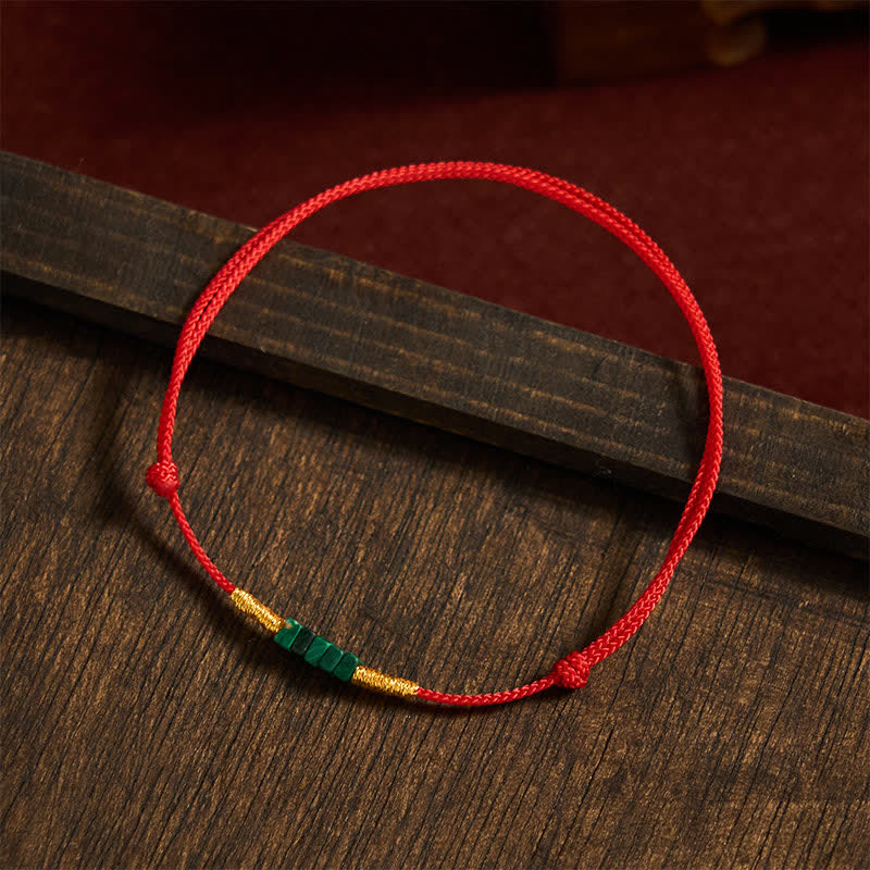 Buddha Stones Natural Ultra-fine Malachite Beads Luck Protection Braided Red Rope Bracelet