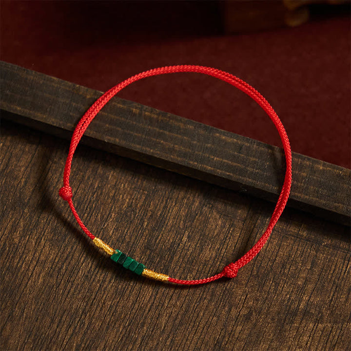 Buddha Stones Natural Ultra-fine Malachite Beads Luck Protection Braided Red Rope Bracelet