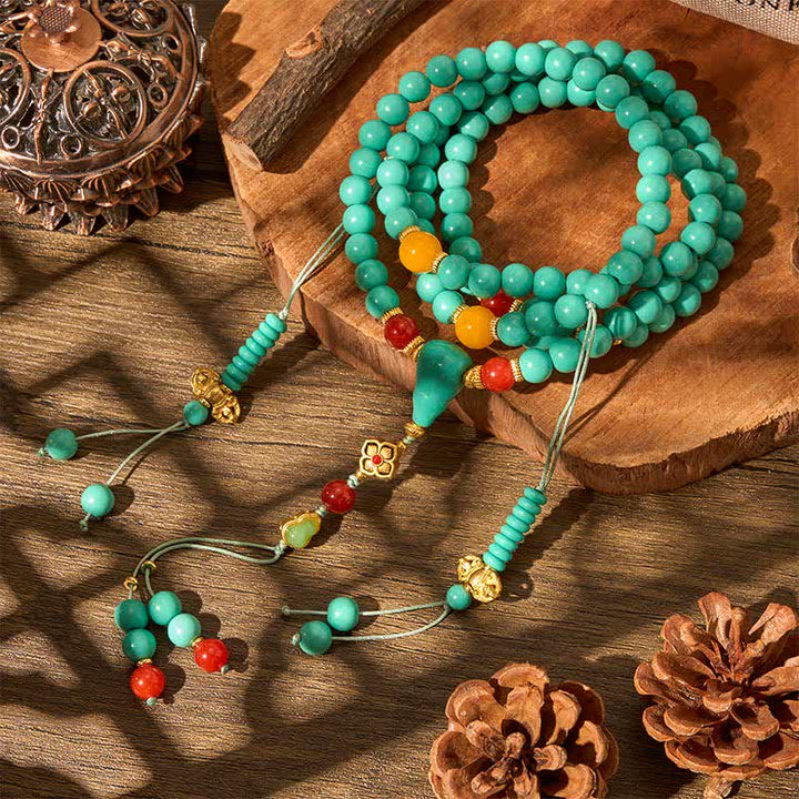 Buddha Stones Turquoise Tibetan Round 108 Beads Strength Mala